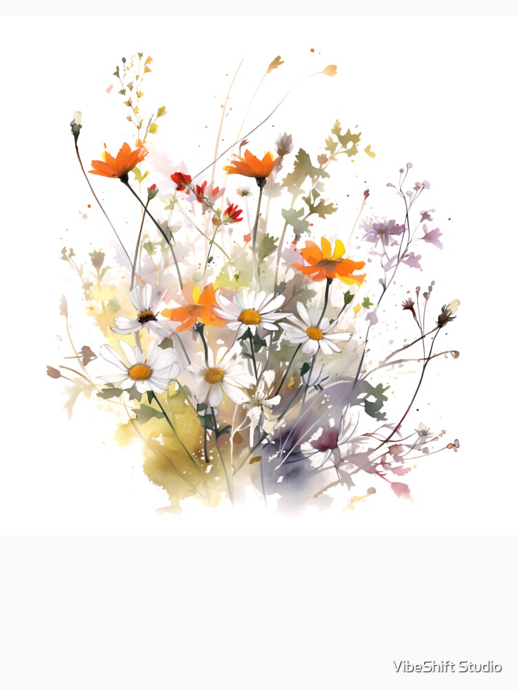Vibrant Orange and White Wildflower Bouquet Watercolor by VibeShift Studio