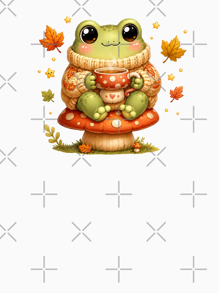 Cozy Autumn Frog with Tea on a Mushroom by cat-and-pigeon