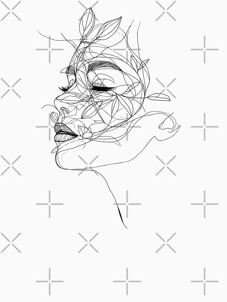 Line Art Woman in Profile with Flowers, Modern Feminine Portrait by Moodune