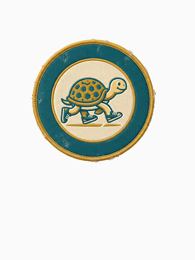 circular badge with a simple turtle  wearing running shoes by alex889art