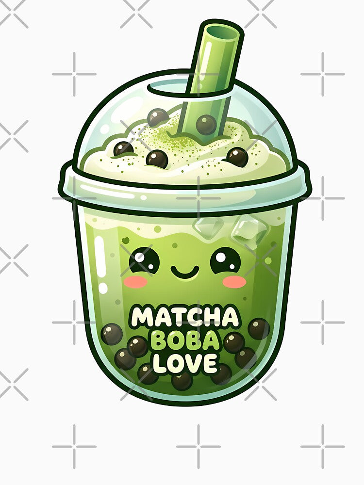 Cute Matcha Boba Tea – Kawaii Green Tea Bubble Tea Illustration by BobaBunny76