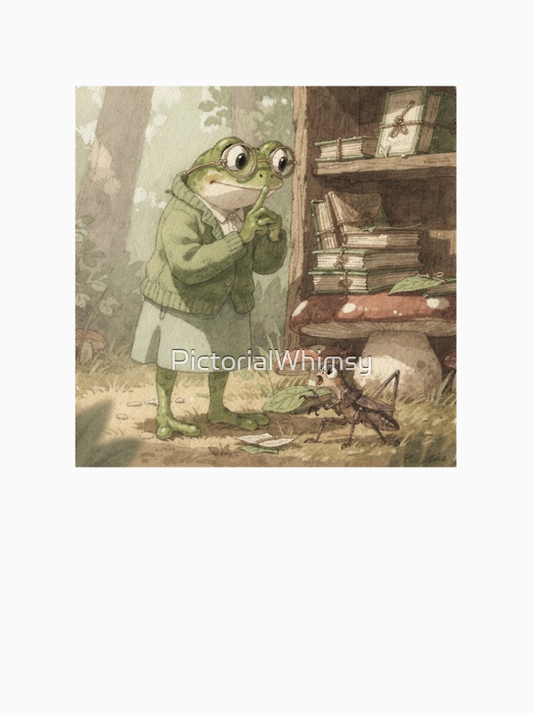 Frog Librarian Shushing a Cricket by PictorialWhimsy