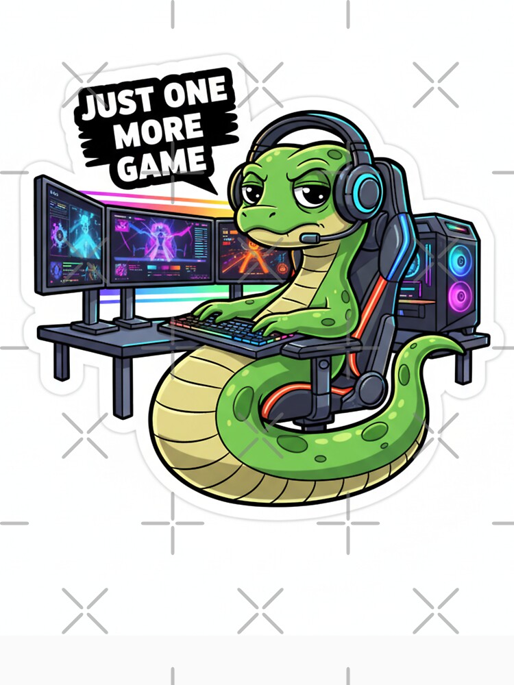 Just One More Game Funny Snake Gamer Sticker by Allanfeatures