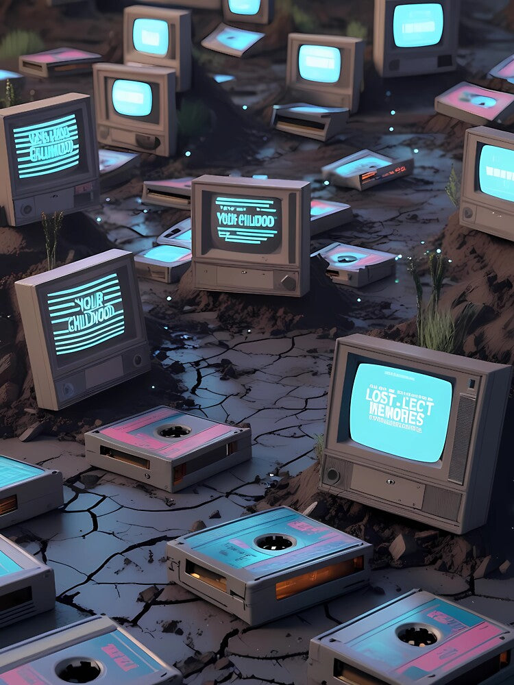 VHS TAPE GRAVEYARD - Analog Horror Art for 90s Kids & Mystery Lovers, Glitchcore Posters & Retro Tech Decor by Rilindi