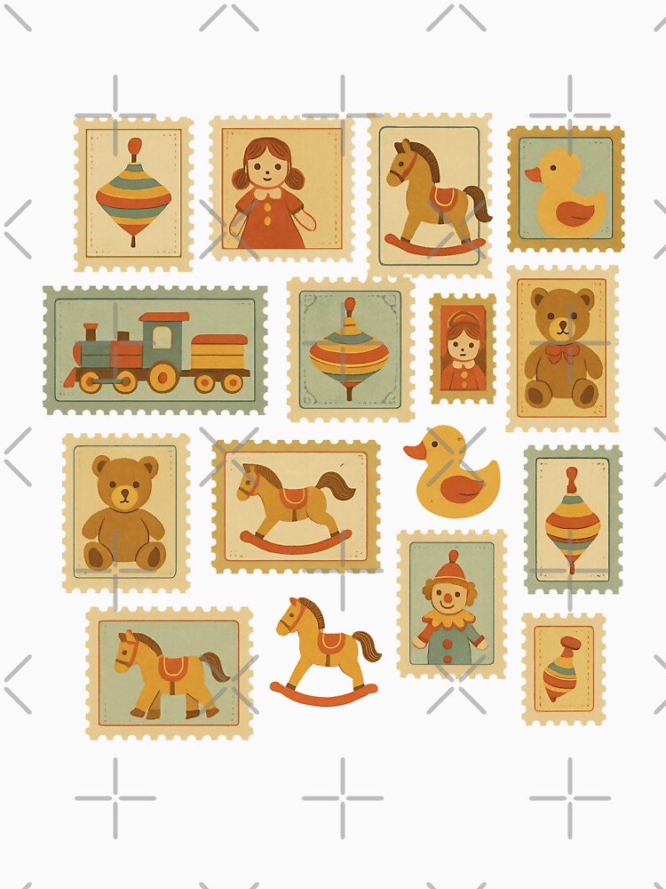 Stamp Collage of Children’s Toys | Vintage Toy Illustration | Playful Retro Art Print | Nostalgic Childhood Aesthetic Design by PaintedPixels01