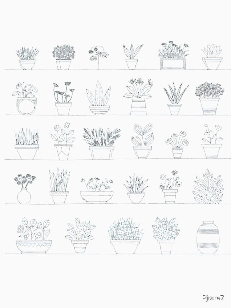 Minimal Botanical Shelf – White Line Art on Teal by Pjotre7