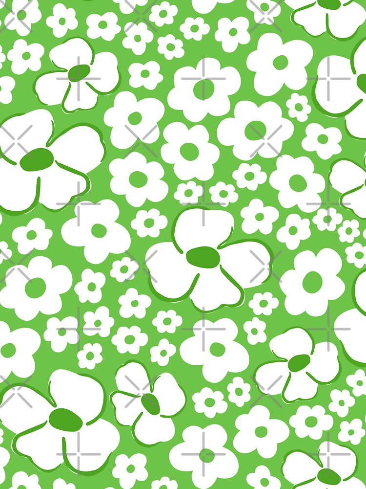 big cute florals green danish style flowers super retro groovy 60s 70s era by blomastudios