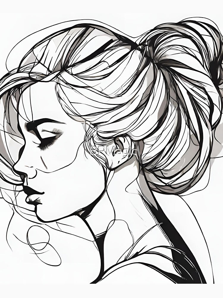 Monochrome Mastery: Abstract Portrait Line Art in Black & White - Rafaela by BPMagic