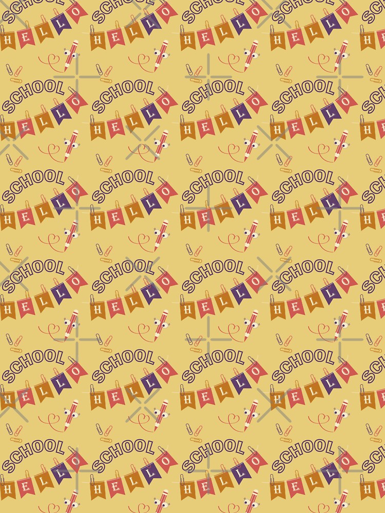 Seamless pattern hello school typography on a yellow background by CutieBlue