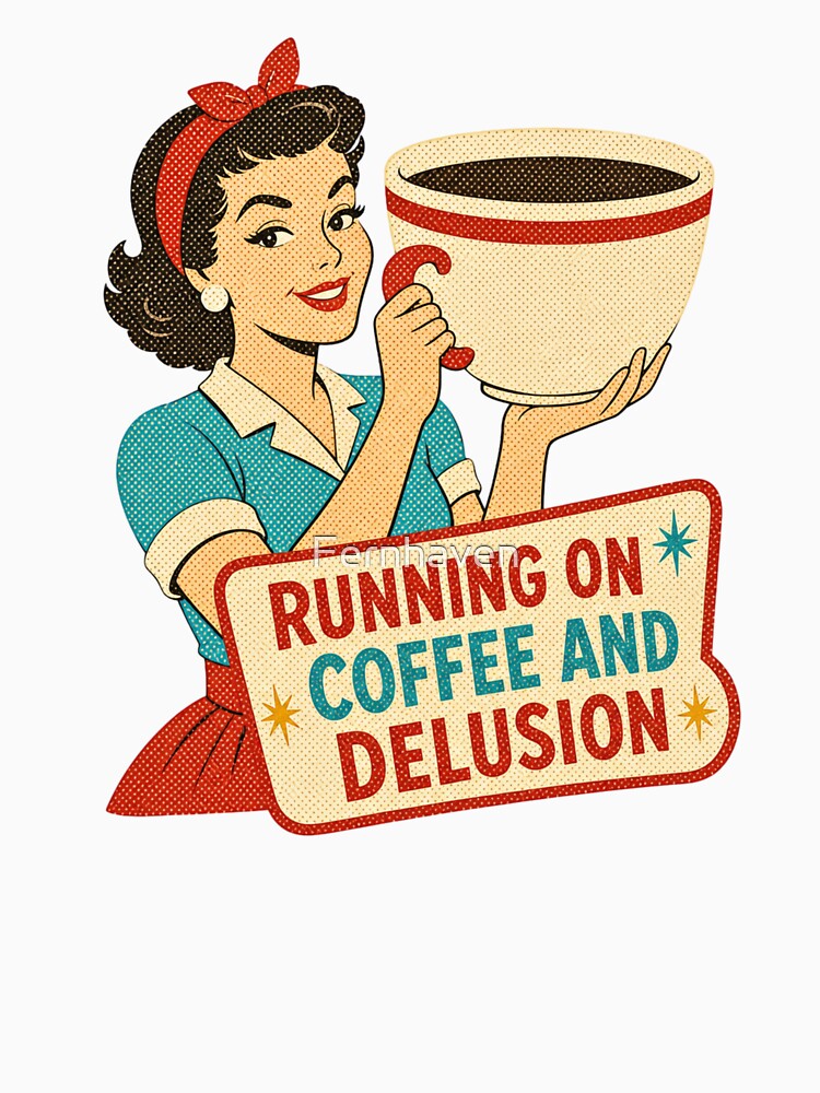 Running on Coffee and Delusion | Funny Retro Coffee Lover Vintage Pin Up Design by Fernhaven