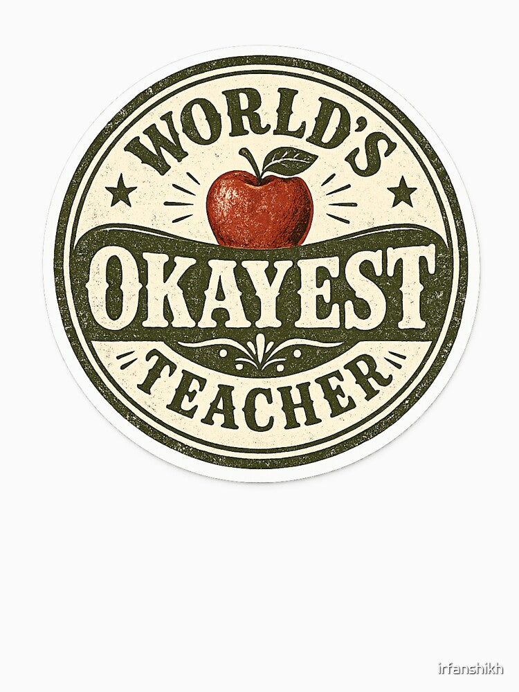 World's Okayest Teacher – Funny Vintage Badge Design | Teacher Appreciation Gift by irfanshikh