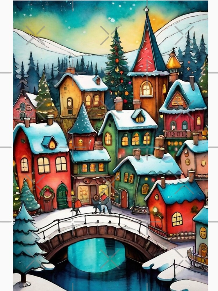 Christmas Holiday Town with Bridge by ArTeaCupcake