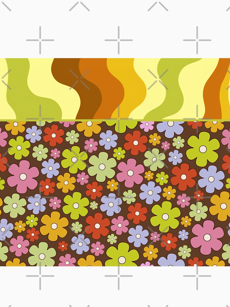 Colorful brown orange green  retro groovy 60s flowers by Inktown