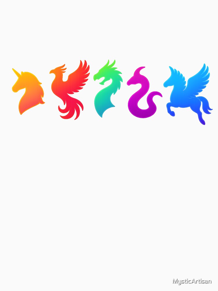 Rainbow Fantasy Creatures Silhouette Art by MysticArtisan