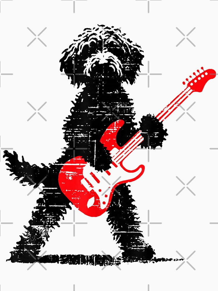 Vintage Goldendoodle Rock Playing Guitar Dog Music by studiopekepeke