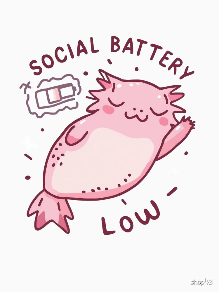 cute pink Axolotl Social Battery Low Funny by shop43