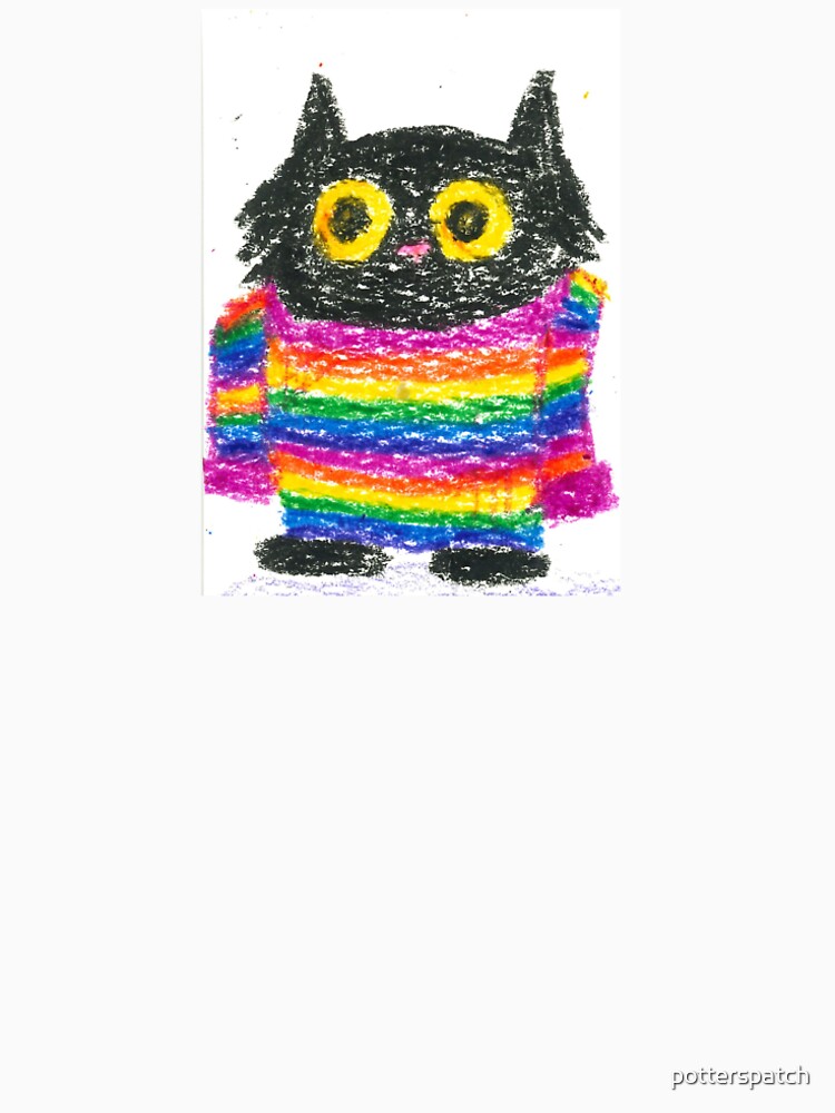 Black Cat in Oversized Rainbow Sweater by potterspatch