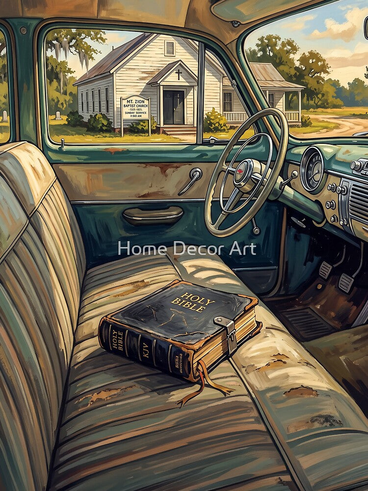 Holy Bible On The Front Seat by Home Decor Art