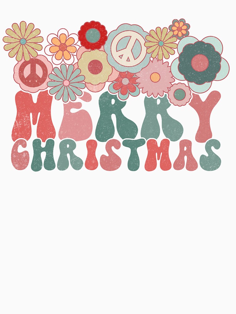 Groovy Retro Merry Christmas Flowers by ArtMeetsPizza