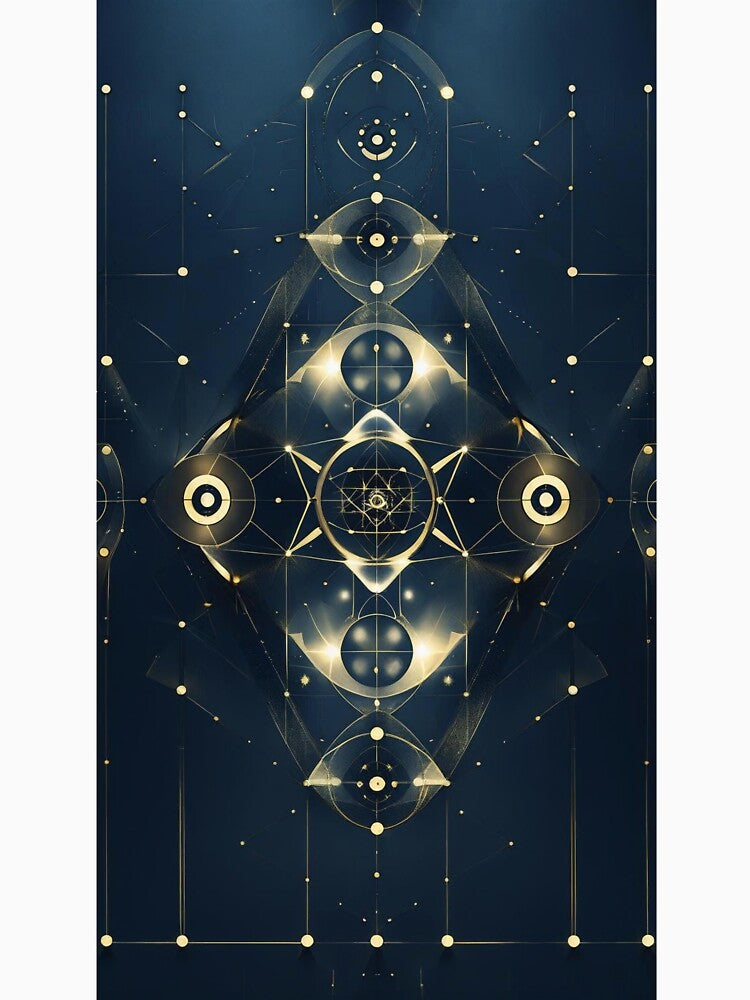 Universal Balance Sacred Geometry Symmetry Design – 6th Design of Sacred Series in Gold on Navy by ArtivaNest
