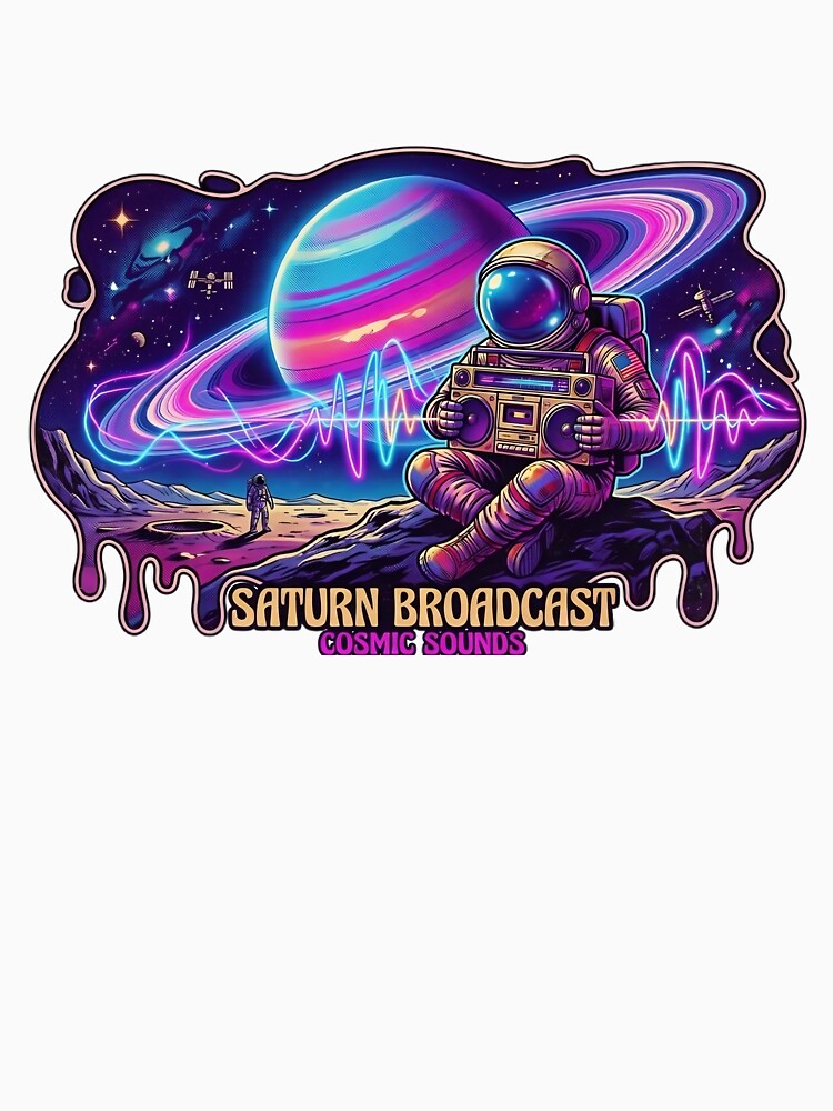 Saturn Broadcast: 70s Retro Sci-Fi Astronaut Neon Boombox by Stardust Motel