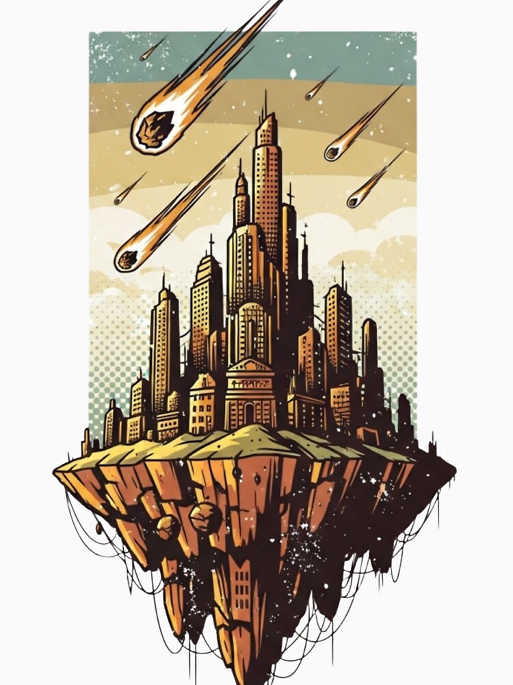 Floating City in the Sky T-Shirt – Apocalyptic Sci-Fi Fantasy Island Art Print by Dzblack