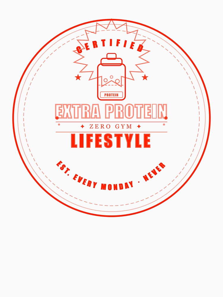 Extra Protein Zero Gym Funny Fitness Humor Badge Neon Red by Mega-Shopping