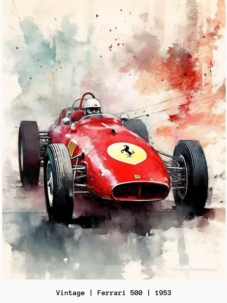 Ferrari 500 Vintage 1953 F1 Watercolour Painting Print by PicTechNowArt