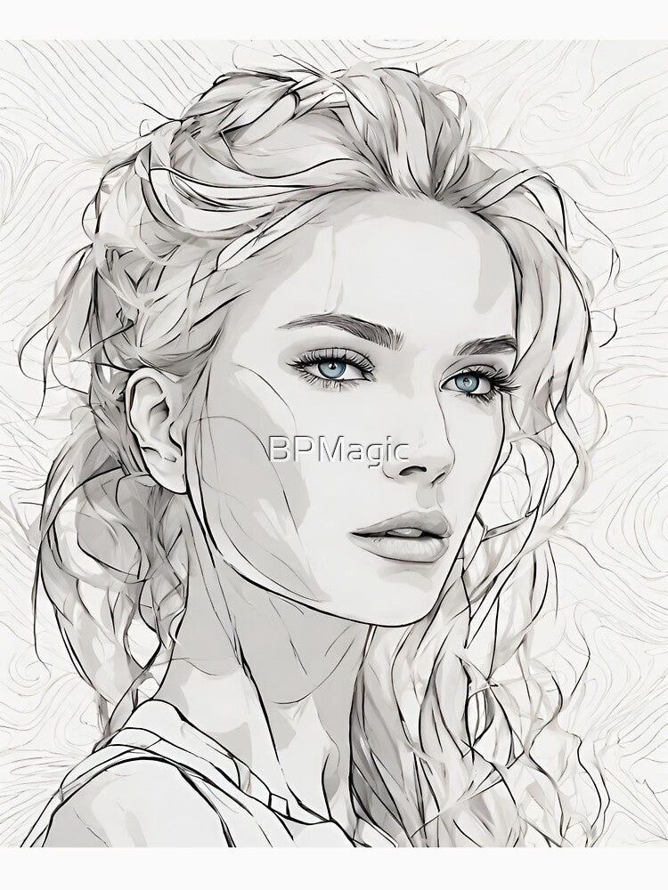Monochrome Mastery: Abstract Portrait Line Art in Black & White - Nina by BPMagic