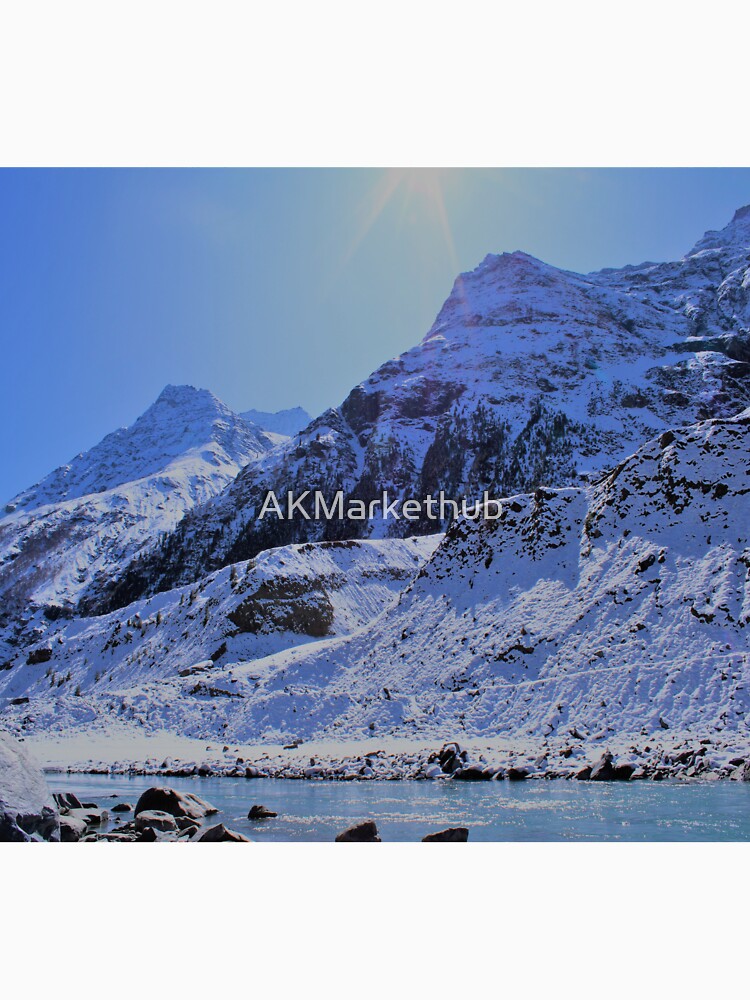 Blue snow mountain river valley by AKMarkethub