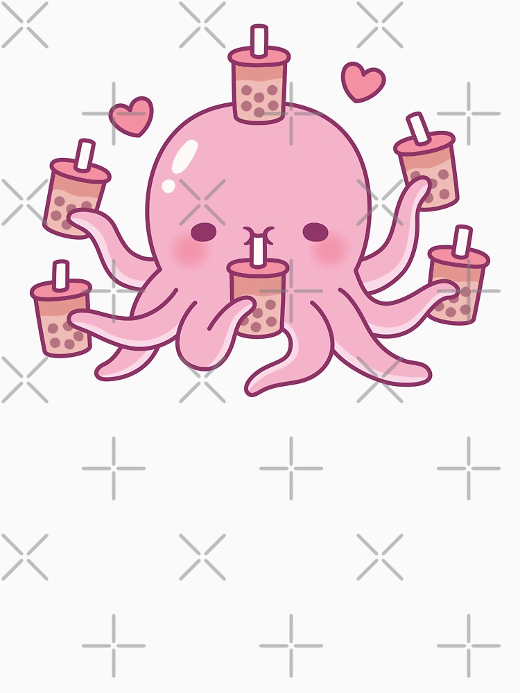 Cute Pink Octopus Loves Bubble Tea by rustydoodle