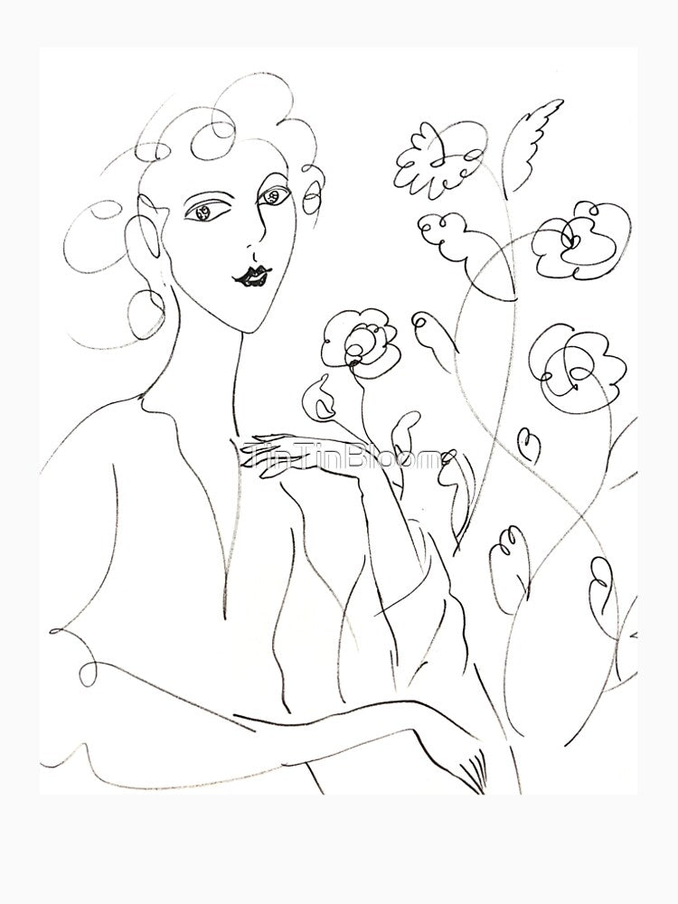 Minimalist Floral Woman Line Drawing by TinTinBloom
