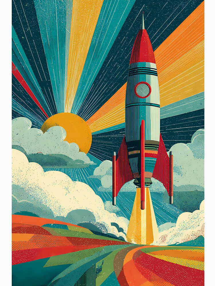 Retro Rocket Launch - Mid-Century Modern Space Art by DanielY01