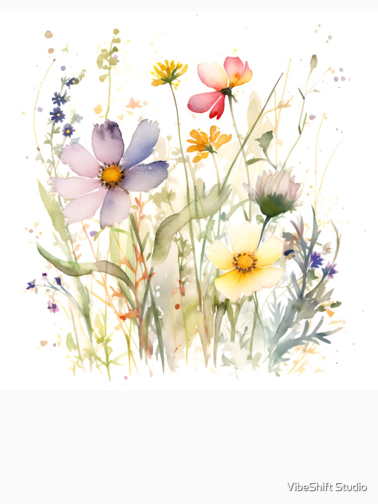 Whimsical Pastel Watercolor Wildflower Meadow Cluster by VibeShift Studio