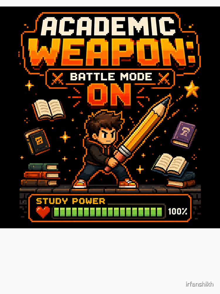Academic Weapon Battle Mode ON – Retro Pixel Art Gamer Student Design | Study RPG Gift by irfanshikh