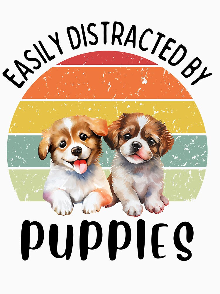 Easily distracted by puppies Retro sunset design - black text by 29Bumblebee