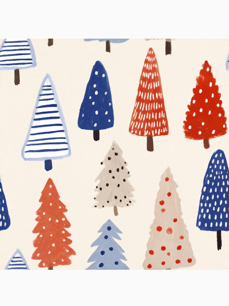 Playful Hand-Painted Christmas Trees Seamless Pattern in Red and Blue by dawnleblanc55