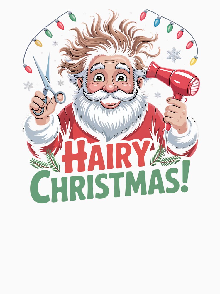 Hairy Christmas Hairdresser Messy Hair Santa by MadCatPrints