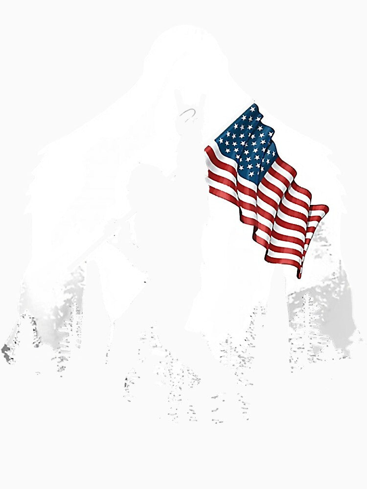 Bigfoot Victorty sign Peace USA Flag in the forest camping by Brigitte98