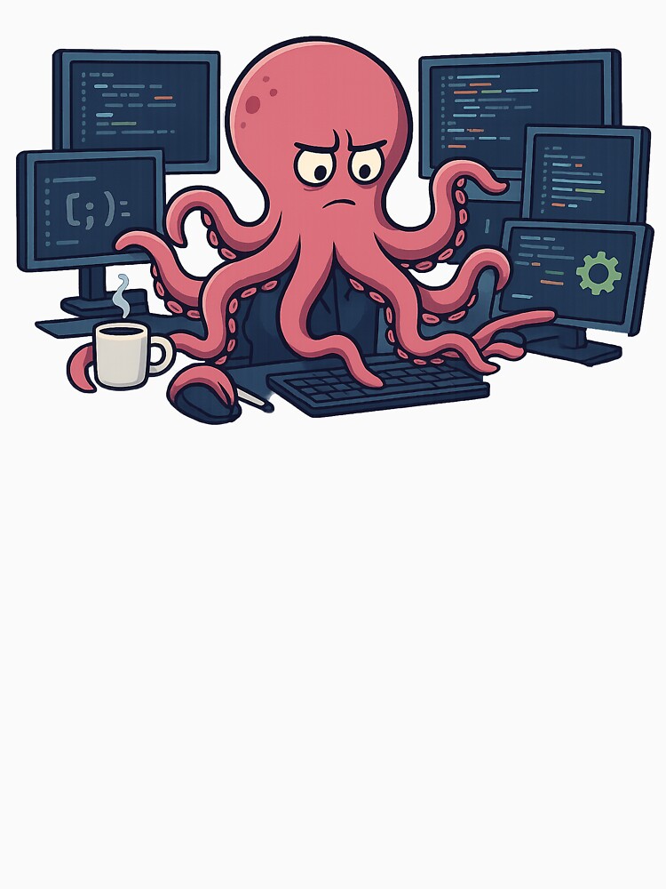 I've become an octopus from too many tasks – a humorous and familiar design for programmers and tech enthusiasts by Ach&Koor