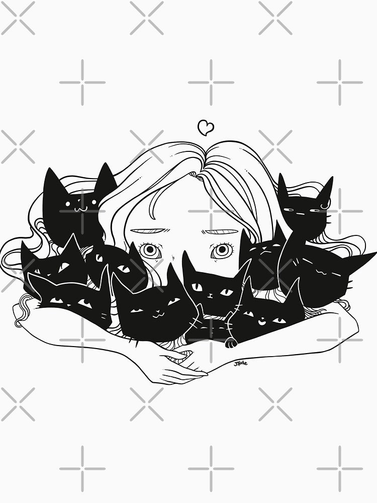 Anime Girl Hugging Many Black Cats by cellsdividing