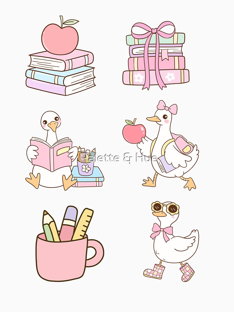 Cute Pink Goose School Clipart Set | Coquette Back to School Aesthetic by Palette & Hue