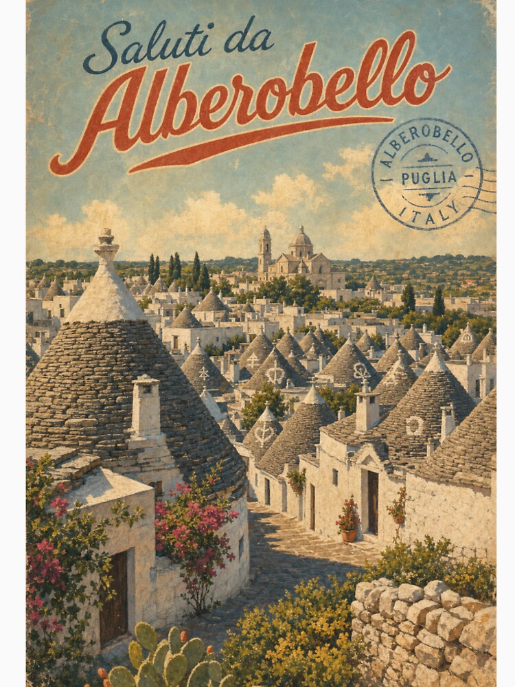 Alberobello Italy Travel Souvenir - Retro Illustration by VisualArtsOasis