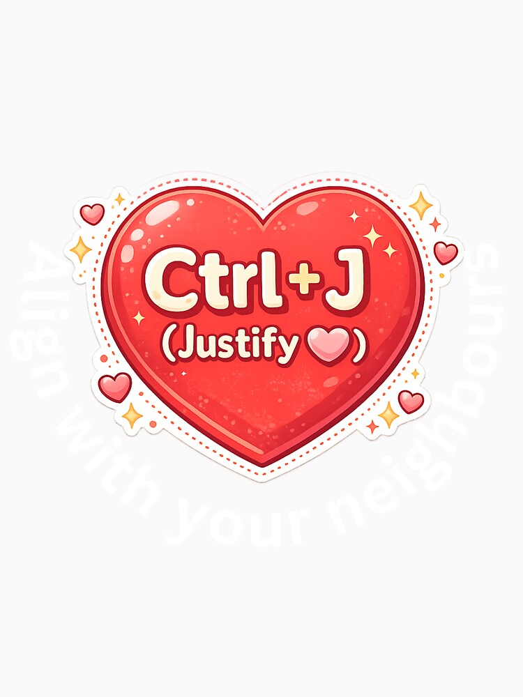 Ctrl+J Justify Have Heart Alignment with Neighbors– Keyboard Shortcut Love Design for Programmers & Computer Lovers by UC-AbelBooks