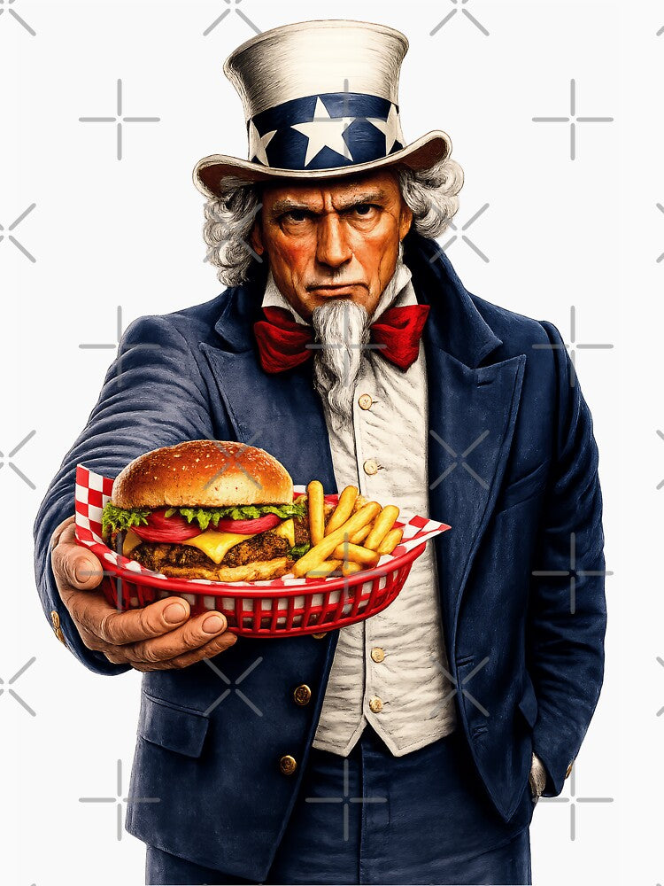 Funny Burger Lover Uncle Sam Patriotic BBQ Fast Food Humor Design by TheTrendsDesk
