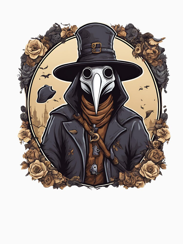 Plague Doctor with Roses – Gothic Vintage Illustration by Wizard Cat Creations