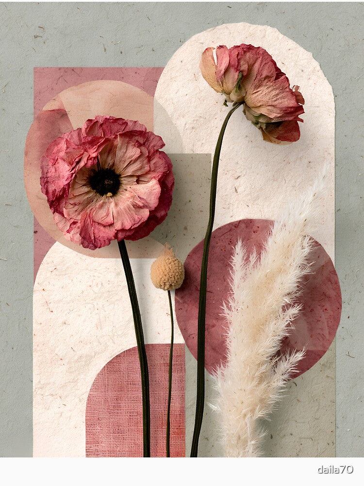 Abstract Pink Peony Boho Geometric Floral Art by daila70