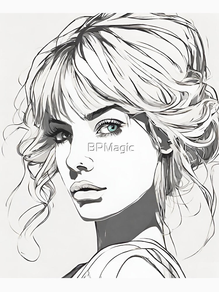 Monochrome Mastery: Abstract Portrait Line Art in Black & White - Waleria by BPMagic