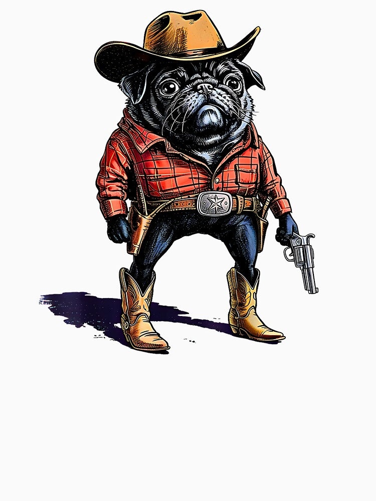 Cowboy Pug Dog Funny Western Outfit Red Pug Cowboy by FerminVigo