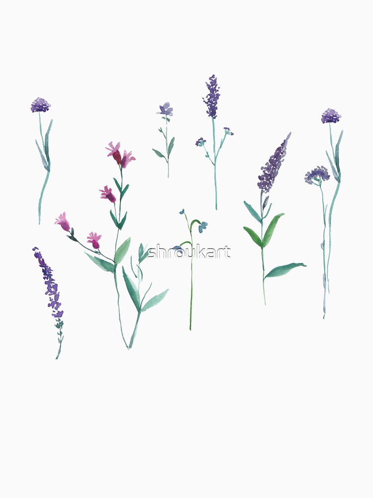 Blue Purple Wild Flowers Watercolor by shroukart